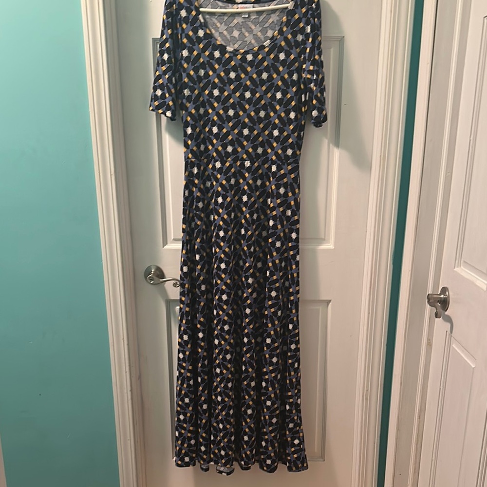 LuLaRoe Blue and Yellow Patterned Maxi Dress